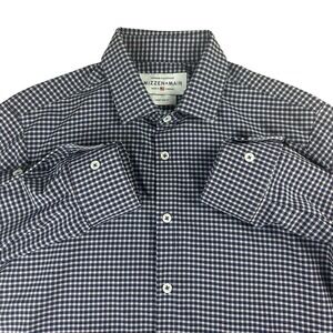 Mizzen + Main Mens Shirt Large L Trim Fit Leeward Blue Gingham Long Sleeve